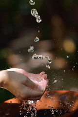 Image showing splashing fresh water on woman hands