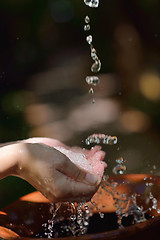 Image showing splashing fresh water on woman hands