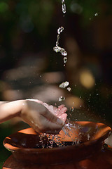 Image showing splashing fresh water on woman hands