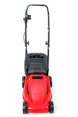 Image showing new red lawnmower on white background