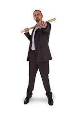 Image showing Portrait of angry businessman holding baseball bat