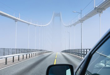 Image showing Hazy bridge over fjord