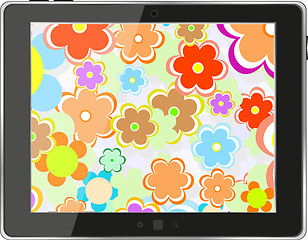 Image showing Tablet pc with flowers on screen, digital smart phone