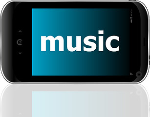 Image showing music word on smart mobile phone, holiday concept