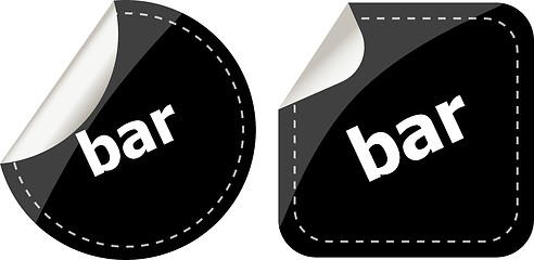 Image showing bar word on black stickers button set, business label