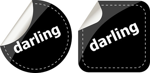 Image showing darling word on black stickers web button set, label, icon