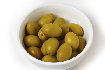 Image showing Green olives in a bowl