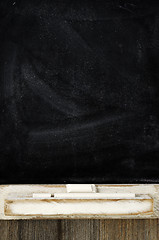 Image showing blank slate blackboard and chalk