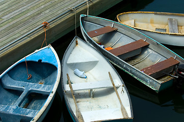 Image showing Rowboats by the pier