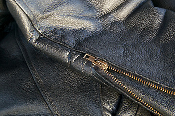 Image showing leather jacket detail with zipper