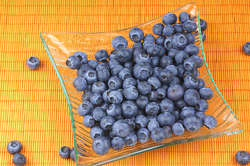 Image showing Blueberries in a transparent glass plate