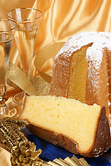 Image showing Christmas composition with Pandoro and spumante