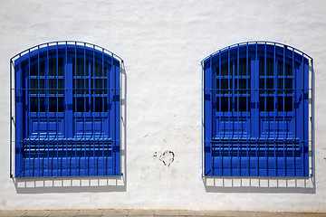 Image showing blue wood   couple of window in a white wall arrecife lanzarote