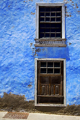Image showing blue wood   couple of window in a paint wall arrecife 