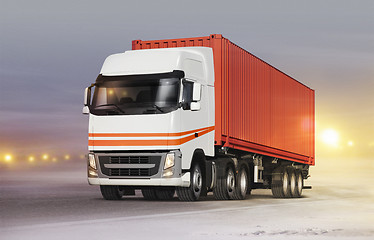 Image showing truck on ice road in blizzard