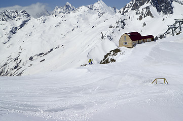 Image showing Snowboarder in terrain park