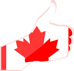 Image showing Hand with thumb up gesture in colored canada national flag