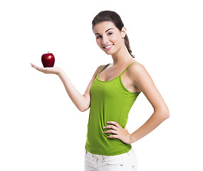 Image showing Healthy woman holding an apple