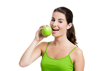 Image showing Healthy woman eating an apple