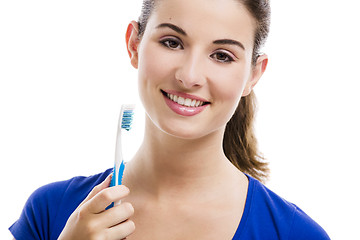 Image showing Beautiful woman with a toothbrush