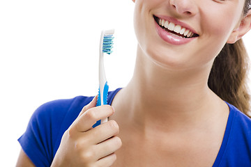 Image showing Beautiful woman with a toothbrush