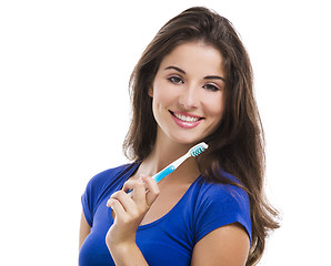 Image showing Beautiful woman with a toothbrush