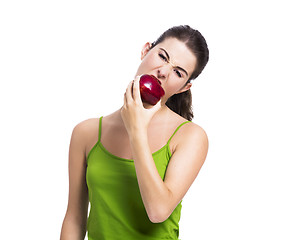 Image showing Healthy woman eating an apple