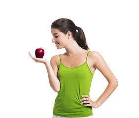 Image showing Healthy woman holding an apple