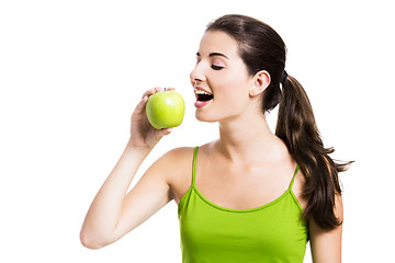 Image showing Healthy woman eating an apple