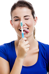 Image showing Beautiful woman with a toothbrush