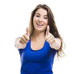 Image showing Young woman with thumbs up