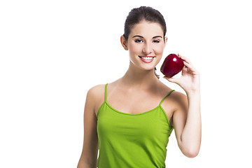 Image showing Healthy woman holding an apple