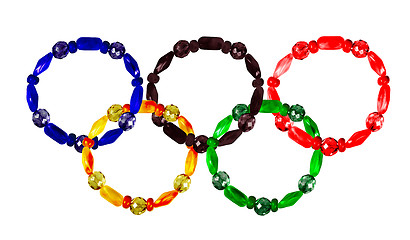 Image showing Five bracelets lined combined Olympic rings. collage 