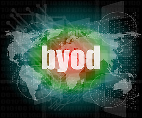 Image showing byod word on digital screen, mission control interface hi technology