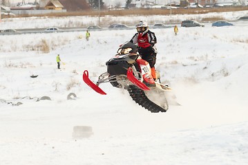 Image showing Sport snowmobile jump