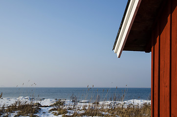 Image showing Red cabin detail at coast