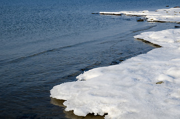 Image showing Snowy melting ice at shoreline