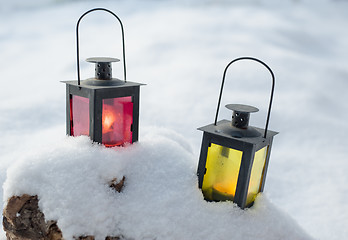 Image showing Lamps on snow