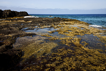 Image showing rock  coastline and summer in lanzarote spain