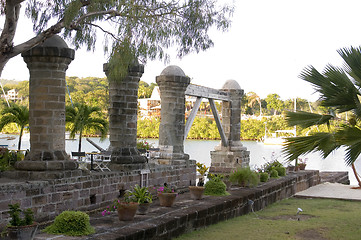 Image showing historic 1797 Boat House Pillars Nelson's Dockyard English Harbo