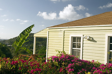 Image showing Caribbean cottage Antigua view of English Harbor with tropical f