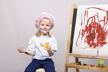 Image showing Portrait of a girl artist at the easel