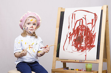 Image showing Portrait of a girl artist at the easel