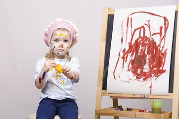 Image showing Portrait of a girl artist at the easel