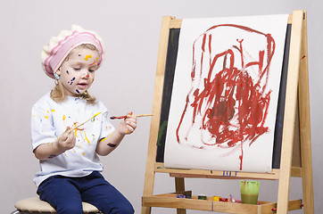 Image showing Portrait of a girl artist at the easel