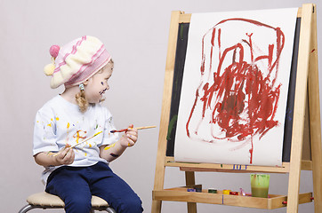 Image showing Portrait of a girl artist at the easel