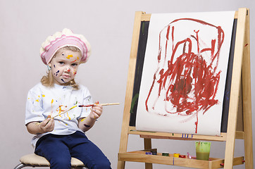 Image showing Portrait of a girl artist at the easel