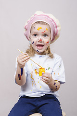 Image showing Humorous portrait of a girl artist