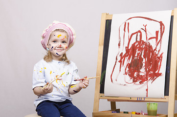 Image showing Portrait of a girl artist at the easel