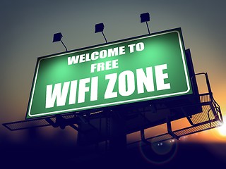 Image showing Free WiFi  Zone - Billboard on the Sunrise.